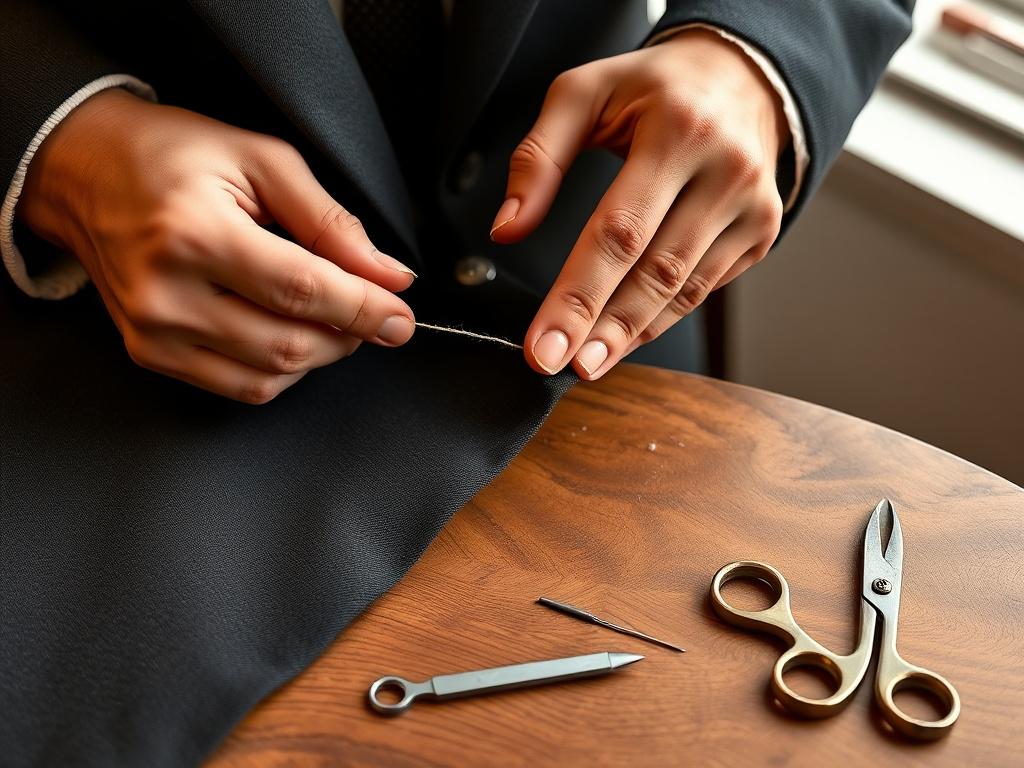 Hands sewing a buttonhole by hand
